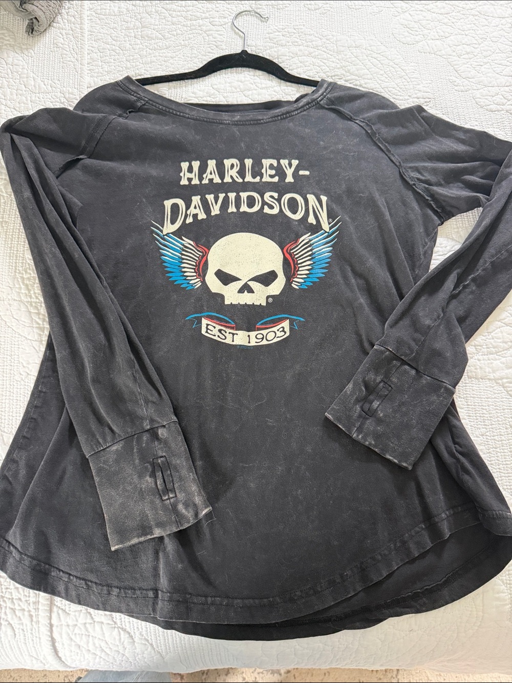Harley-Davidson Black Long-Sleeve Tee with Skull & Wing Graphic